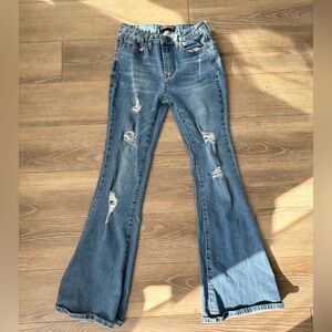 Almost Famous Women’s Size 3 24” High Waisted Flare Leg Distressed Jeans